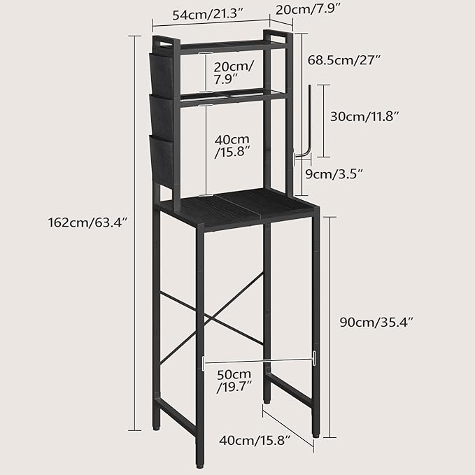 Bakers Rack with Mini Fridge Shelf, 3-Tier Microwave Stand, Coffee Bar Station with Paper Holder, Freestanding Kitchen Storage Rack, for Kitchen, Black BRBK5401