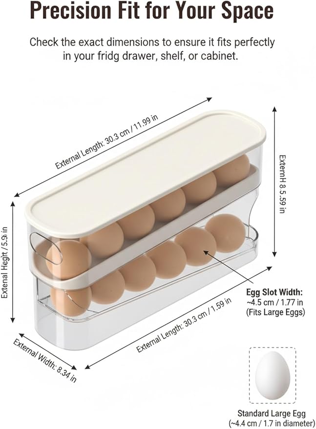 Egg Dispenser for Refrigerator Organization and Storage Holder Fridge Box Organizer Rolling Automatic Gravity Fed Cart Clear Organizers Pantry Shelf Home Must Haves Glad with Lids