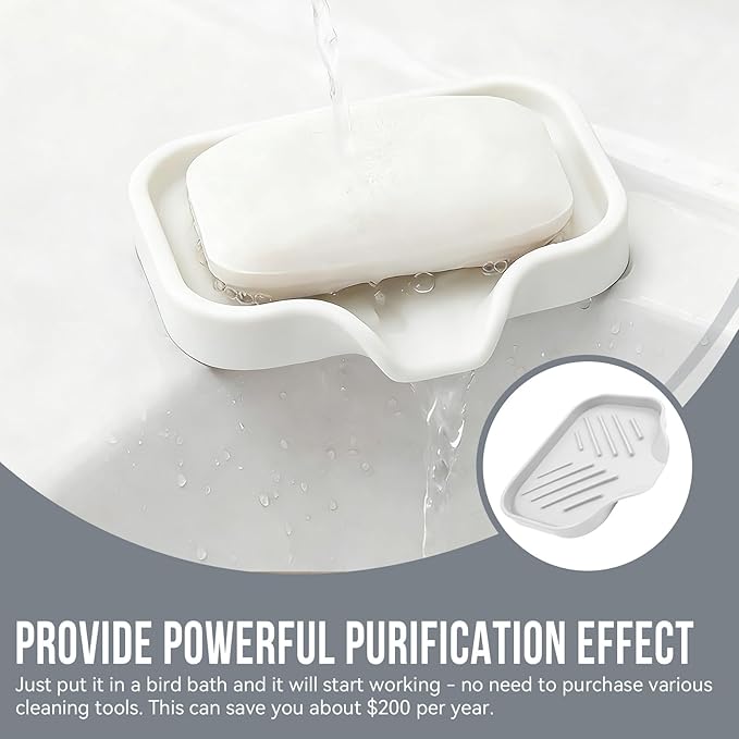 Sponge Holder with Drain Spout, 4.7" x 3.6" Bathroom and Kitchen Sink Organizer, Dish Soap Tray for Sponges, Scrubbers, Dispensers, Dish Brushes, Spoons & Other Sink Items, Dishwasher Safe (White)