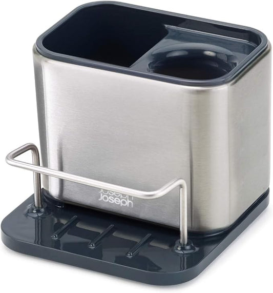 Joseph Joseph Surface Sink Caddy Stainless Steel Sponge Holder Organizer Tidy Drains Water for Kitchen, Small, Silver