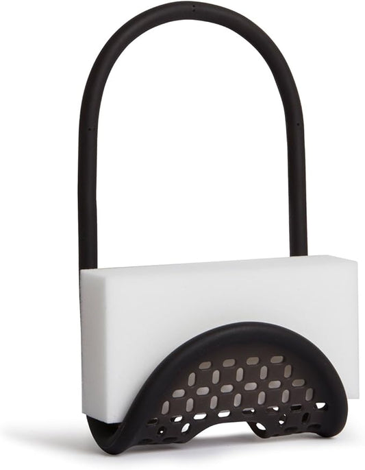 Umbra Sling Kitchen Sink Caddy Sponge Holder, Hangs Over Faucet or Divider, Single, Black