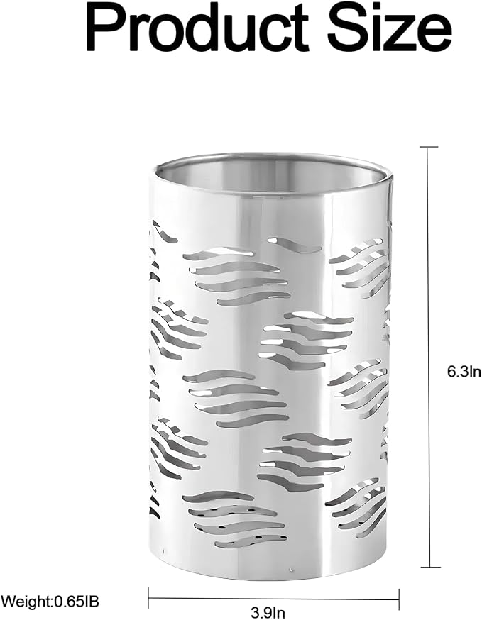 Stainless Steel Utensil Holder - Utensil Caddy, Weighted Base for Stability - Utensil Crock and Countertop Utensil Organizer, Stainless Steel Caddy