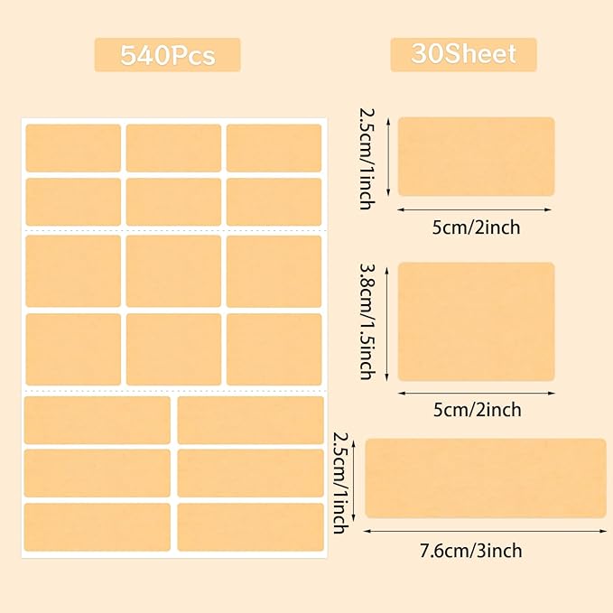 540Pcs Removable Food Labels, 3 Size Labels for Jars, Essential Oil Bottle,Spice Bottle,Food Storage Gift Label Stickers