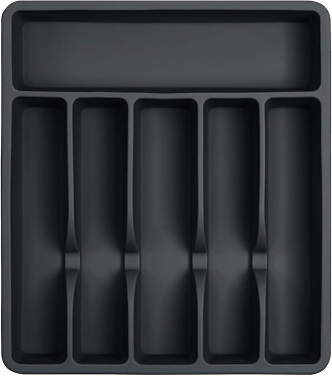 Silicone Silverware Drawer Organizer – Non-Slip Utensil Holder for Kitchen Drawers | Cutlery Tray for Forks, Knives, Spoons & More | Durable, BPA-Free, Easy to Clean – Black
