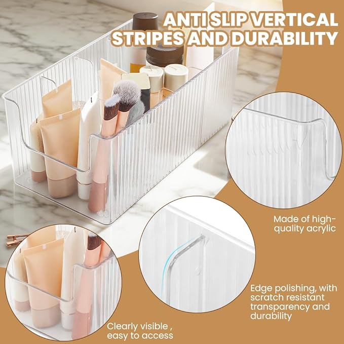 Acrylic Belt Organizer, 2 Pack Clear Stackable Belt Holder for Closet Drawer Storage 4 Compartments with Removable Dividers, Multi-Purpose Display Bins with Inserts for Ties,Socks