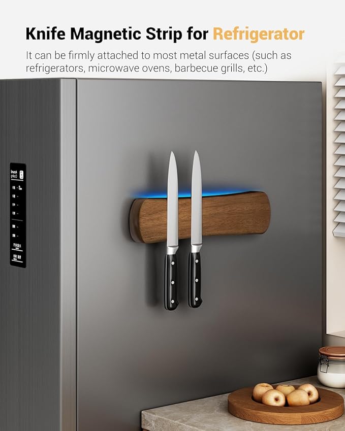 Magnetic Knife Holder for Wall, 10 Inch Wood Strong Magnetic Knife Strip, Small Kitchen Storage Space Savers, Rv Apartment Farmhouse Accessories Organizer, Housewarming Gifts for New Home