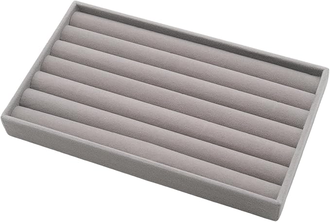 Velvet Jewelry Organizer Trays Gray Stackable Jewelry Storage Display Tray with Removable Dividers, 8 Rolls