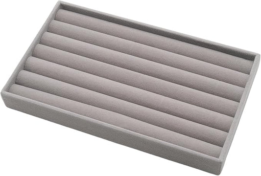Velvet Jewelry Organizer Trays Gray Stackable Jewelry Storage Display Tray with Removable Dividers, 8 Rolls