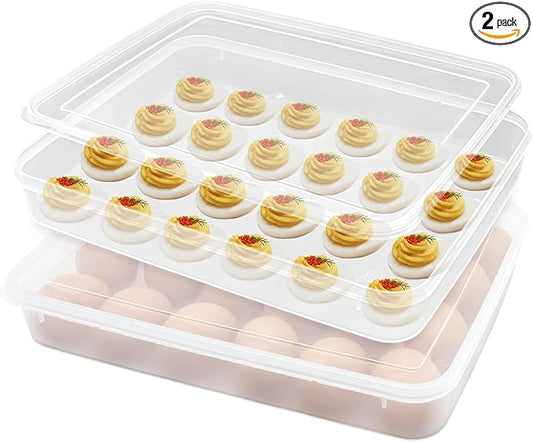 2 Pack Egg Trays with Lid,Easter Egg Containers,Deviled Egg Containers with Lid,Egg Tray Holder Carrier for 48 Eggs for Home Party Kitchen Supplies Refrigerator Storage