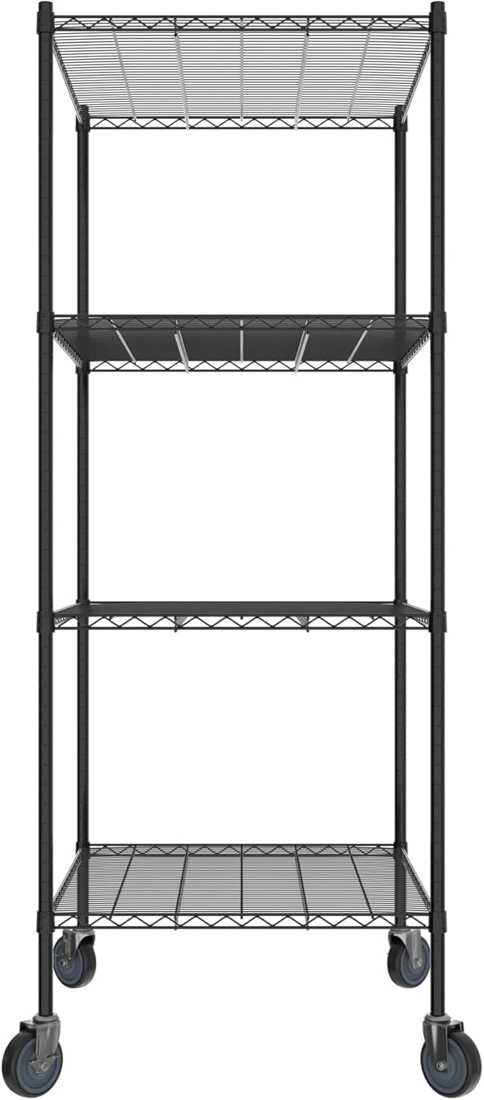 Commercial NSF Listed Black Epoxy Mobile Wire Shelving Kit 30" x 36" x 80", with 4 Shelves Perfect for Warehouse, Walk-in Refrigerator, Freezer, Grocery Store, Restaurant, Dishroom
