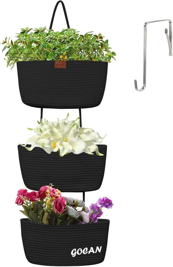 Hanging Storage Baskets Over The Door Hanging Basket, 3-Tier Cotton Rope Woven Hanging Organizer, Detachable Decorative Hanging Baskets for Wall Living Room, Bathroom and Bedroom