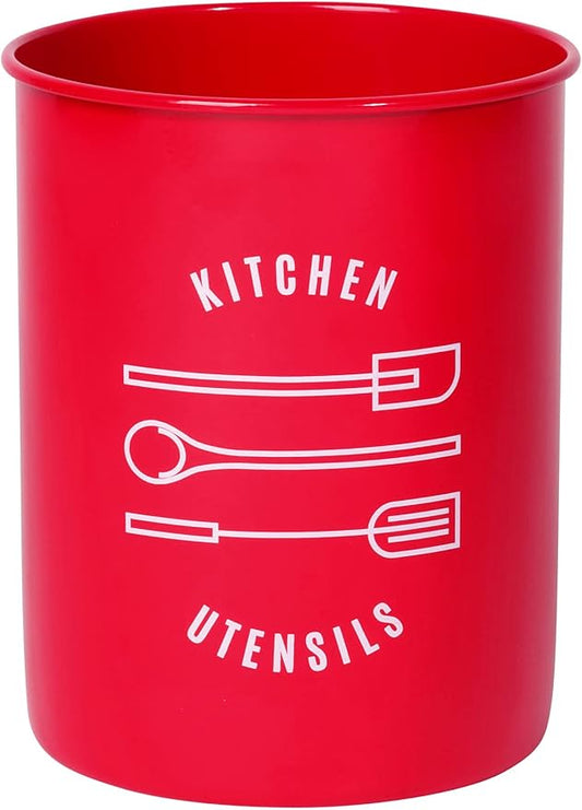 Now Designs Powder-Coated Steel Utensil Crock,Red, 5x6 inches
