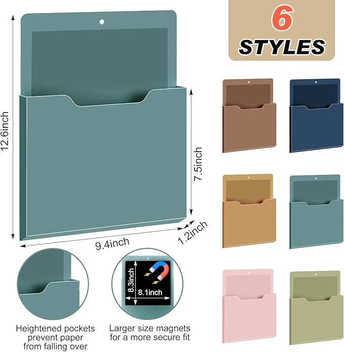 Fuutreo 6 Pcs Magnetic Wall File Organizer Magnetic Wall File Holder Refrigerator Magazine Holder for Mail Letters Paper(Mocha Mousse Color,12.2 x 9.4 Inch)