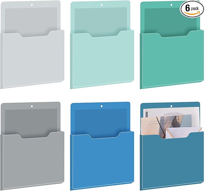 Fuutreo 6 Pcs Magnetic Wall File Organizer Magnetic Wall File Holder Refrigerator Magazine Holder for Mail Letters Paper(Aqua Green,12.2 x 9.4 Inch)