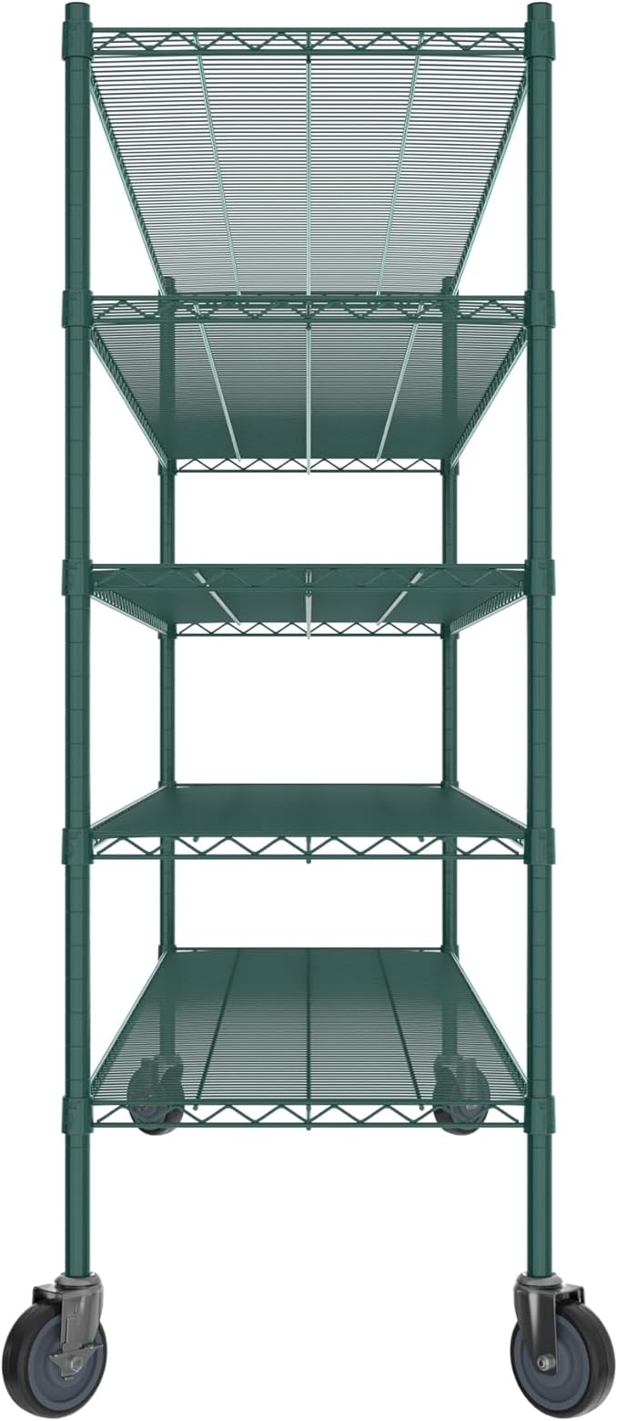Commercial NSF Listed Green Epoxy Mobile Wire Shelving Kit 21" x 72" x 60", with 5 Shelves Perfect for Warehouse, Walk-in Refrigerator, Freezer, Grocery Store, Restaurant, Dishroom