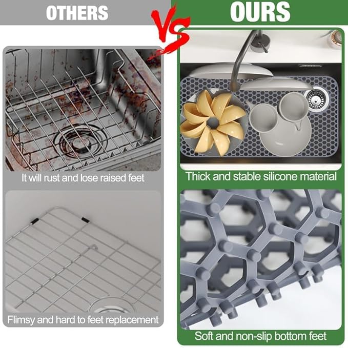 Inchoco Sink Protectors Mat - 28.35"x14.37" Kitchen Sink Pad for Bottom of Basin for Protection of Stainless Steel and Tableware, Farmhouse Rubber Basin Mat Protector - Light Gray
