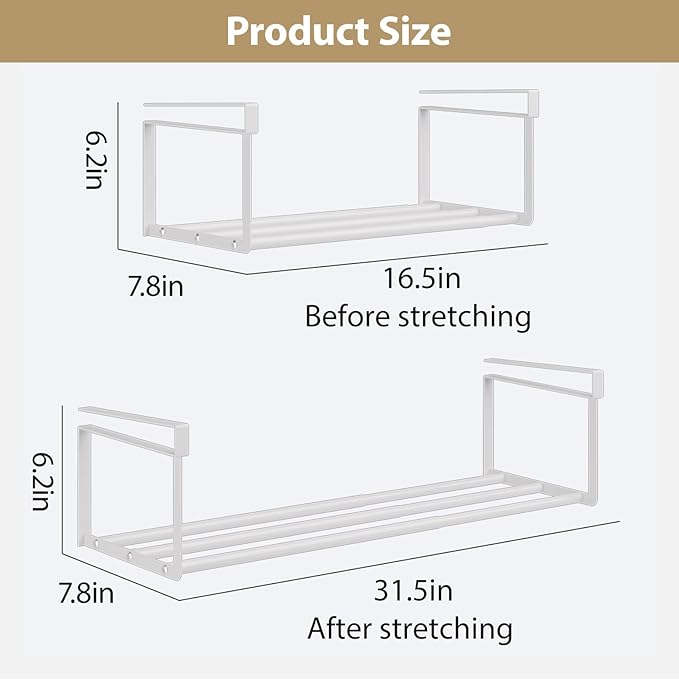 Expandable Shoe Rack Organizer, Hanging Shoe Organizer for Closet & Adjustable Under Cabinet Shelf,Shoe Storage Rack Retractable for Kitchen and Clothing Storage(White, 1 Pack)