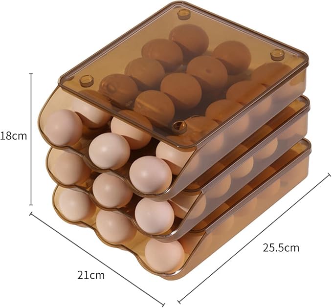 3 Tiers Egg Holder Multifunctional Saving Space Drawer Style Automatic Rolling Egg Container for Fridge Plastic Clear 200g