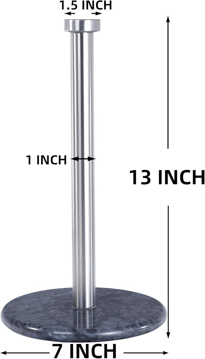 Paper Towel Holder with Marble Base - 13" x 7" Upright Paper Roll Dispenser with Heavy Non-Slip Base for Easy One-Handed Tear - for Countertops, Cabinets, and Bathrooms
