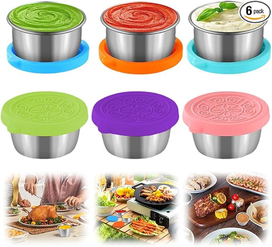 6x1.6/2.4 Oz Salad Dressing Container To Go Condiment Containers Coverd Lids,Small Reusable Stainless Steel Sauce Containers For Lunch Boxes Picnics Travel Meal Prep Kitchen Storage (6PC-1.6oz)