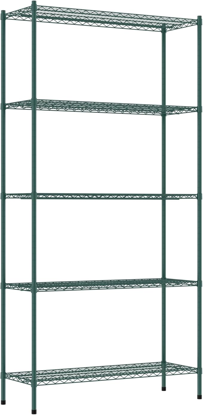 Commercial NSF Listed Green Epoxy Stationary Wire Shelving Kit 18" x 48" x 96", with 5 Shelves Perfect for Warehouse, Walk-in Refrigerator, Freezer, Grocery Store, Restaurant, Dishroom
