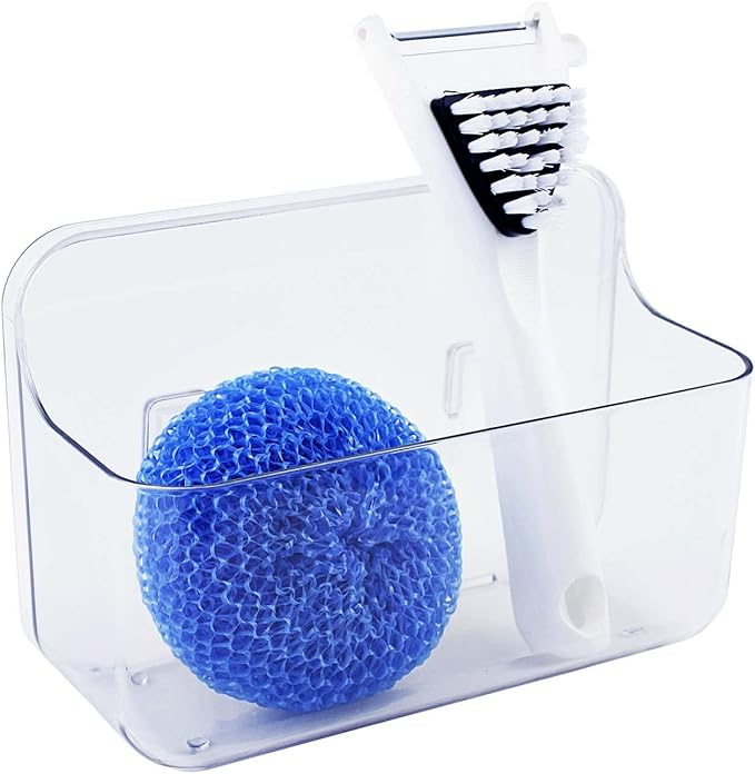 No-Drill Wall Organizer Bin – Clear Removable Adhesive Storage Box with Drain Holes, PET Plastic, Ideal for Small Items in Kitchen, Bathroom, Cabinet Door – Sandra Series