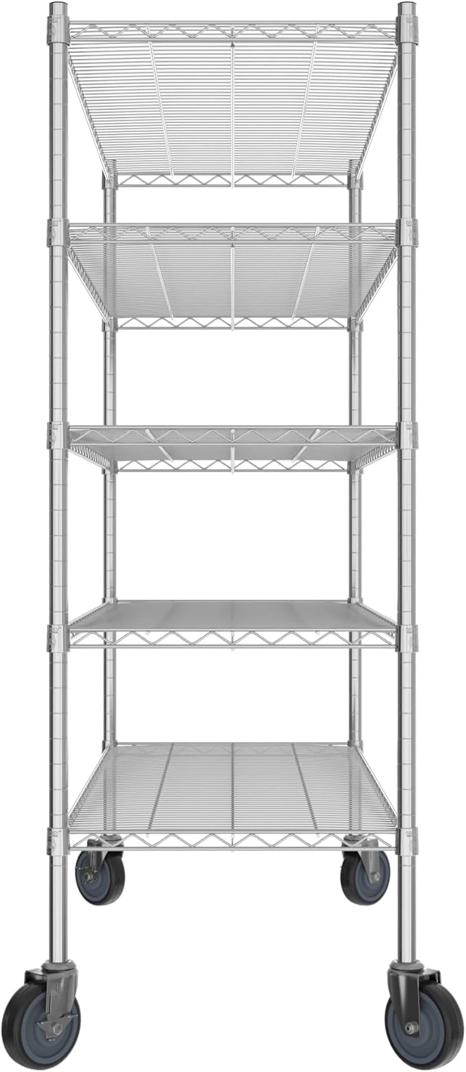Commercial NSF Listed Chrome Mobile Wire Shelving Kit 21" x 48" x 60", with 5 Shelves Perfect for Warehouse, Walk-in Refrigerator, Freezer, Grocery Store, Restaurant, Dishroom