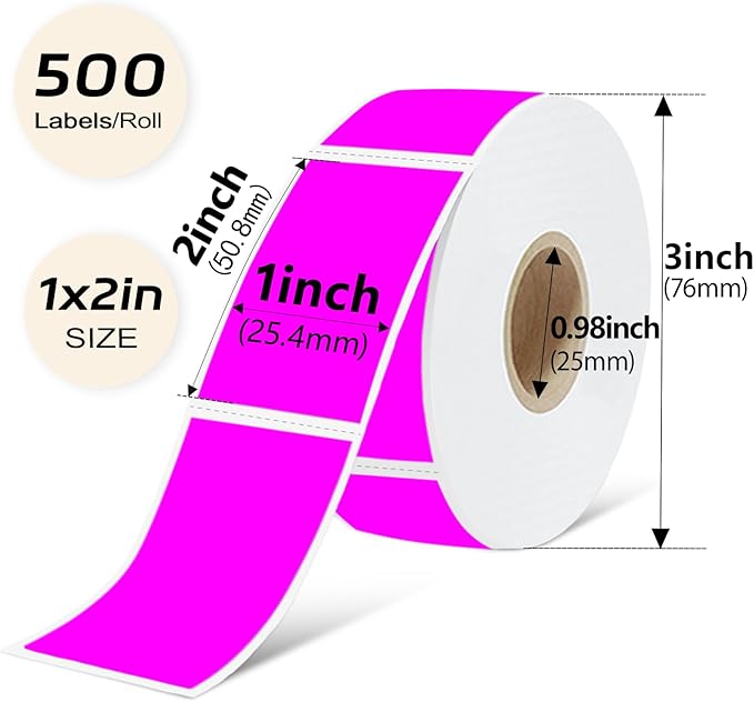 PALAIBEIQI 1x2 inch Blank Removable Freezer Labels Printable Rectangle Stickers 500PCS Water Oil Resistant with Perforation Line for Food Containers Jars Pantry Organization, Fluorescent Purple