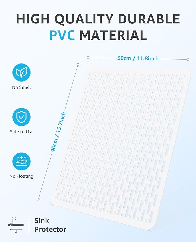 Bligli Mesh Sink Mat, 15.7 x 11.8inch Sink Prtector Mats for Kitchen Sinks, PVC Eco-Friendly Sink Protectors for Bottom of Sink, Fast Draining, Easy Cleaning, Clear