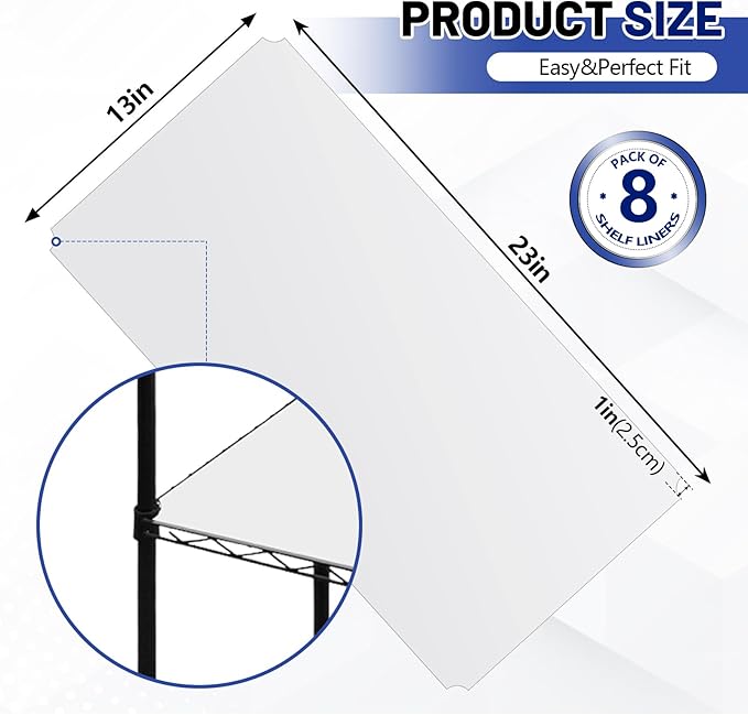 Sliner 8 Pack Wire Shelf Liner Plastic Waterproof Liners for Organizing Metal Rack Shelves, Kitchen Cabinets, Cupboard, Pantry(Clear,14 x 24 Inch)