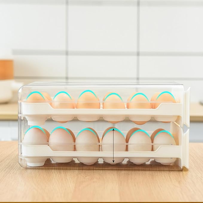 Egg Container Storage Box Double Layer Stackable Clear Plastic Drawer Design Egg Holder Organizer For Refrigerator Fridge 30.5x17x15cm
