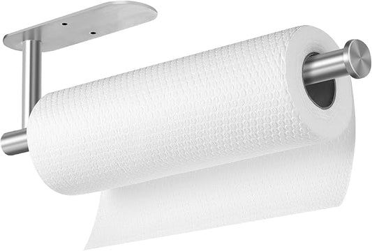 Paper Towel Holders for Kitchen,Paper Towels Bulk- Self-Adhesive Under Cabinet,Both Available in Adhesive and Screws,Stainless Steel Paper Towel Roll Rack (1, New Silver-A)