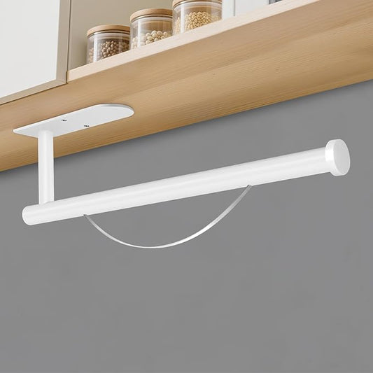 Paper Towel Holder with Damping Function, Paper Towel Holder Under Cabinet Self-Adhesive or Drilling, Wall Mounted Napkin Roll Holder for Kitchen Bathroom Rv Camping, Stainless Steel (White)