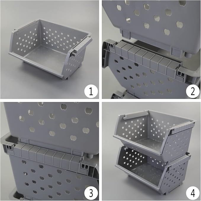 3-Pack Plastic Stacking Organizer Basket, Kitchen Stackable Storage Baskets