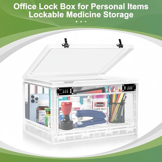 Large Medicine Lock Box, Personal Items Lockable Container for Phone/Tablet, Refrigerator Locking Storage Bin for Snack/Food, Childproof First AID Locked Cabinet