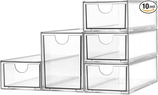 Acrylic Makeup Organizer, Clear Storage Organizer Desktop Stackable Storage Drawers, Plastic Organizer Bins for Makeup, Stationery, Cosmetics, Vanity, Bathroom,Cabinet,Pantry Office Desk (5 Drawers)
