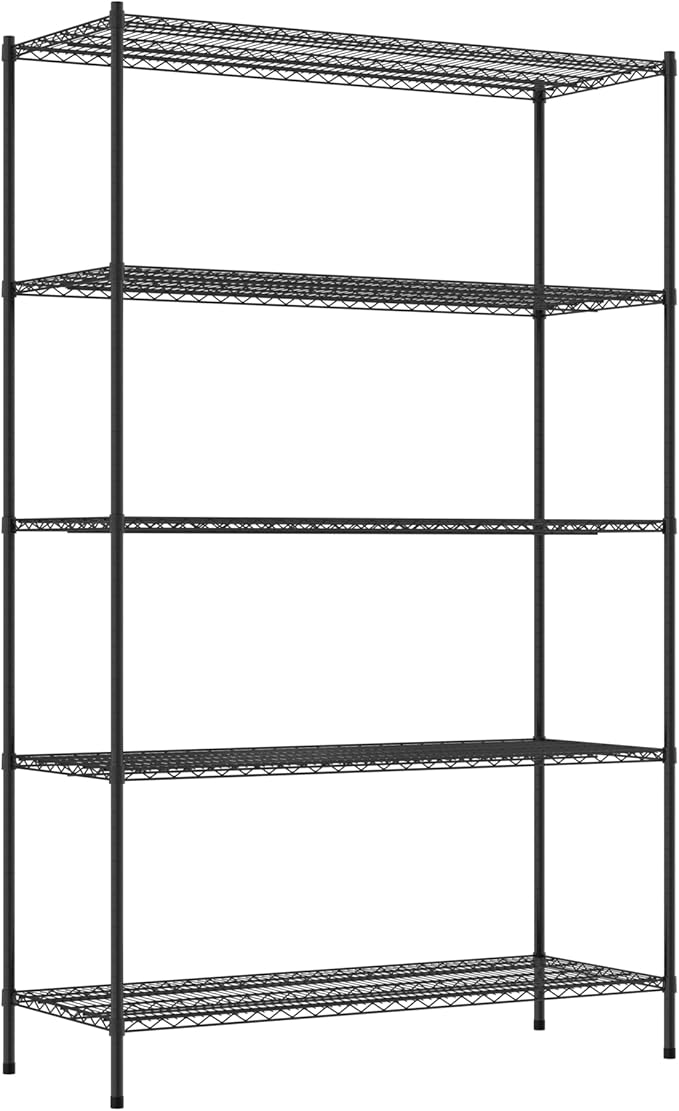 Commercial NSF Listed Black Epoxy Stationary Wire Shelving Kit 24" x 60" x 96", with 5 Shelves Perfect for Warehouse, Walk-in Refrigerator, Freezer, Grocery Store, Restaurant, Dishroom