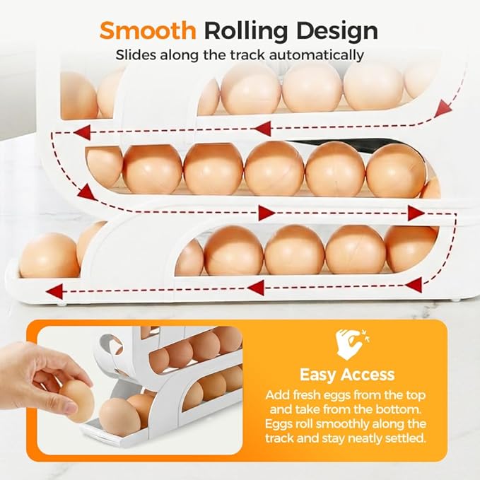 Egg Holder for Fridge, 2026 Rolling Egg Container for Refrigerator, Egg Dispenser for Refrigerator, Countertop, Kitchen, Space-Saving Kitchen Tool, Holds 30 Egg (Transparent)