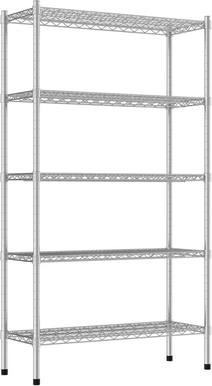 Commercial NSF Listed Chrome Stationary Wire Shelving Kit 14" x 36" x 64", with 5 Shelves Perfect for Warehouse, Walk-in Refrigerator, Freezer, Grocery Store, Restaurant, Dishroom
