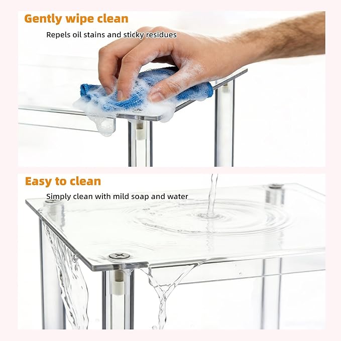 Clear Acrylic Cabinet Organizer, 2-Pack Stackable Shelf Riser for Kitchen Pantry & Countertop, Tiered Spice Rack Organizer for Cabinets, Desk & Bathroom