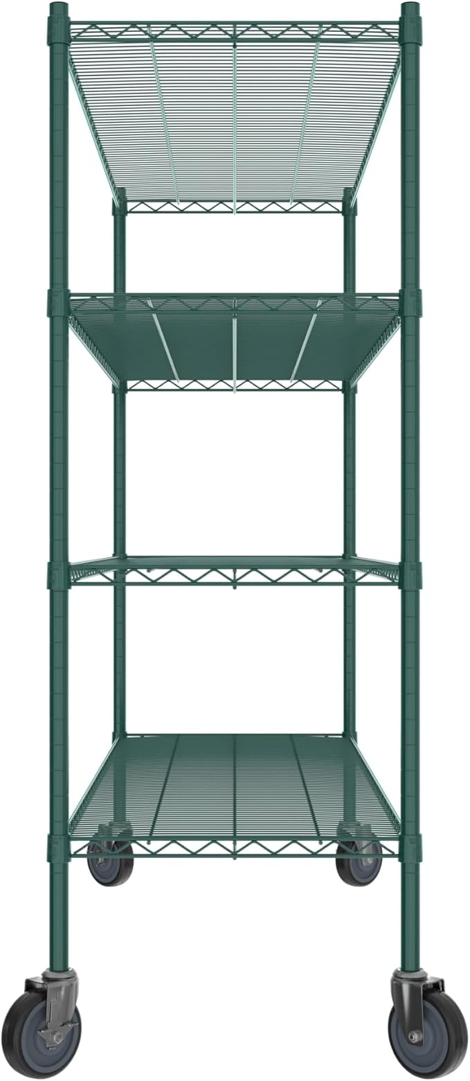 Commercial NSF Listed Green Epoxy Mobile Wire Shelving Kit 21" x 60" x 60", with 4 Shelves Perfect for Warehouse, Walk-in Refrigerator, Freezer, Grocery Store, Restaurant, Dishroom