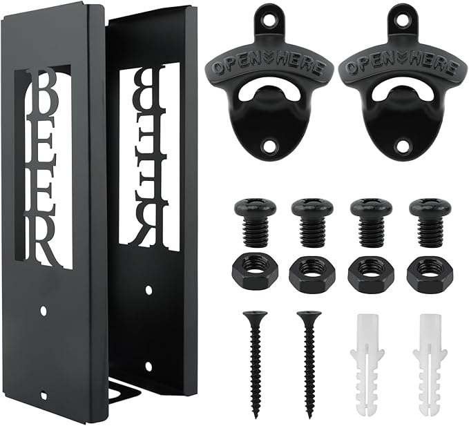2 in 1 Can Cooler Holder with Bottle Opener, Personalized Beer Can Sleeves Storage Organizer Dispenser for Home Family Bar, Metal Cool Stuff Gift for Men Women(COLOR:Black)