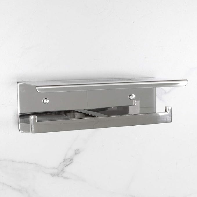 Toilet Paper Holder, Toilet Paper Double Roll Holder with Shelf, Wall Mounted, Polished Stainless Steel