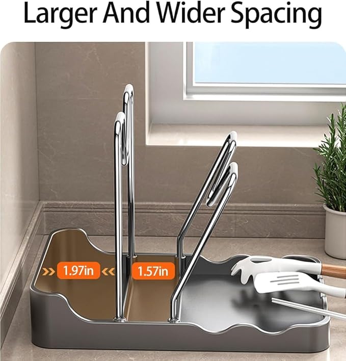 Kitchen Pot Lid Storage Rack, Pot Lid Holder With Tray, Lid Holder While Cooking, Lid And Spoon Rest, Multifunctional Kitchen Organizer Stand for Stove Top (Gray)