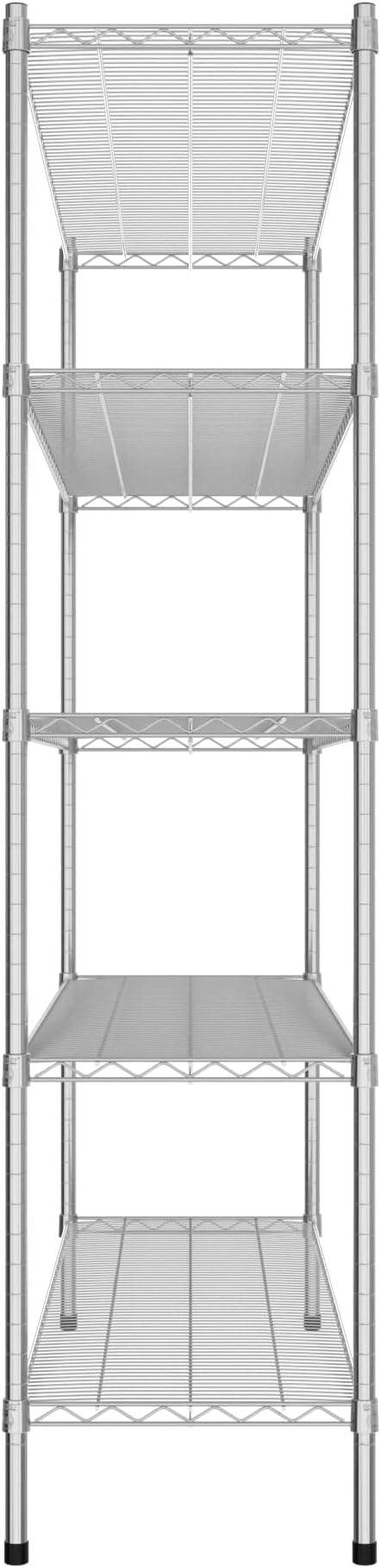 Commercial NSF Listed Chrome Stationary Wire Shelving Kit 18" x 60" x 74", with 5 Shelves Perfect for Warehouse, Walk-in Refrigerator, Freezer, Grocery Store, Restaurant, Dishroom