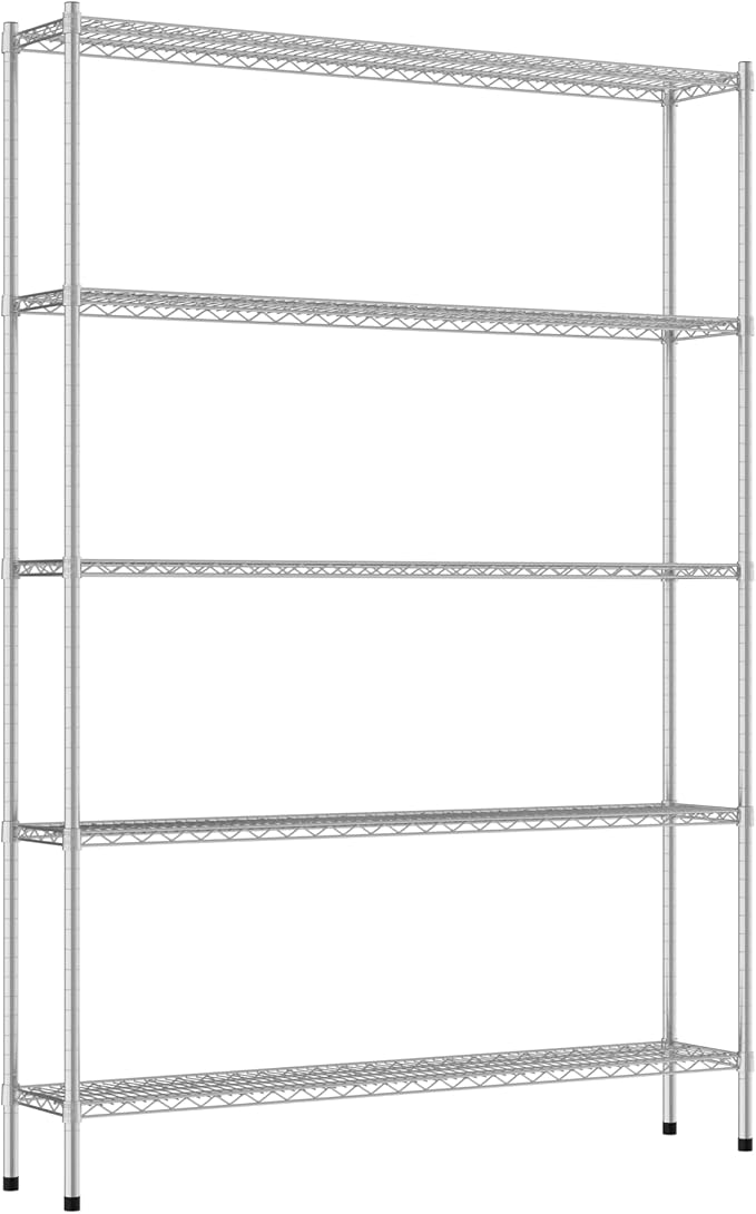 Commercial NSF Listed Chrome Stationary Wire Shelving Kit 12" x 60" x 86", with 5 Shelves Perfect for Warehouse, Walk-in Refrigerator, Freezer, Grocery Store, Restaurant, Dishroom