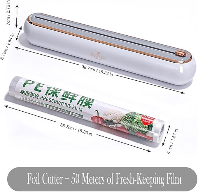 EasyCutter- The Premium Effortless Cling Film Dispenser for Every Kitchen by COZYTO (Amazing Gray)