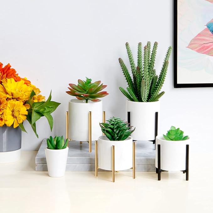 Kitchen Utensil Holder,White Ceramic Silverware Caddy With Golden Metal Frame Chic & Modern Kitchen Cooking