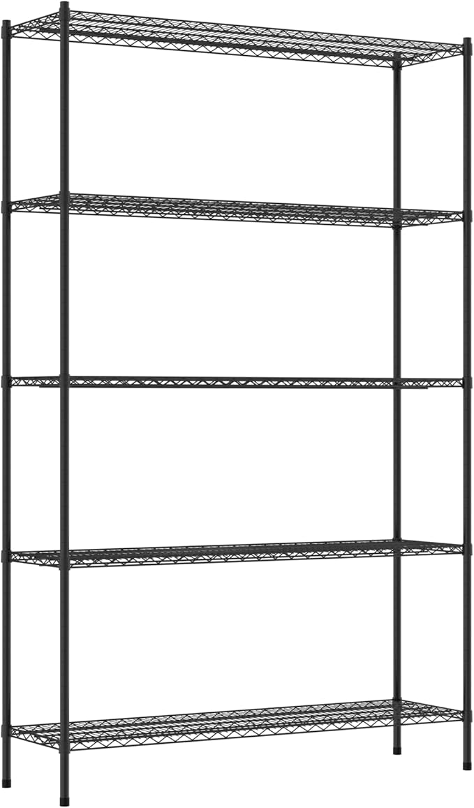 Commercial NSF Listed Black Epoxy Stationary Wire Shelving Kit 18" x 60" x 96", with 5 Shelves Perfect for Warehouse, Walk-in Refrigerator, Freezer, Grocery Store, Restaurant, Dishroom