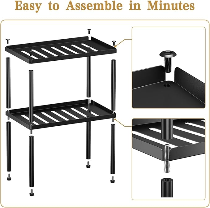 PEKER Cabinet Organizer Shelf, 2 Tier Kitchen Cabinet Organizer with Stackable Cabinet Shelves for Kitchen Countertop Storage, Metal Kitchen Shelf Organizer for Spice, Pantry & Under Sink
